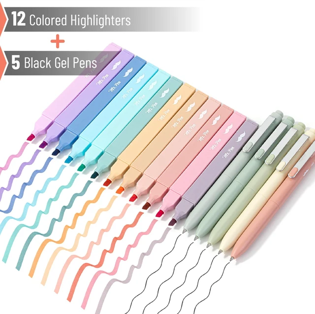 Alt view image 2 of 7 - Aesthetic Highlighters and Gel Pens, 17 Pack | Pastel Colors Bible Highlighters No Bleed, Fine Point 0.7mm Black Ink Gel Pens, Fast Dry and No Smear for Bible Journaling