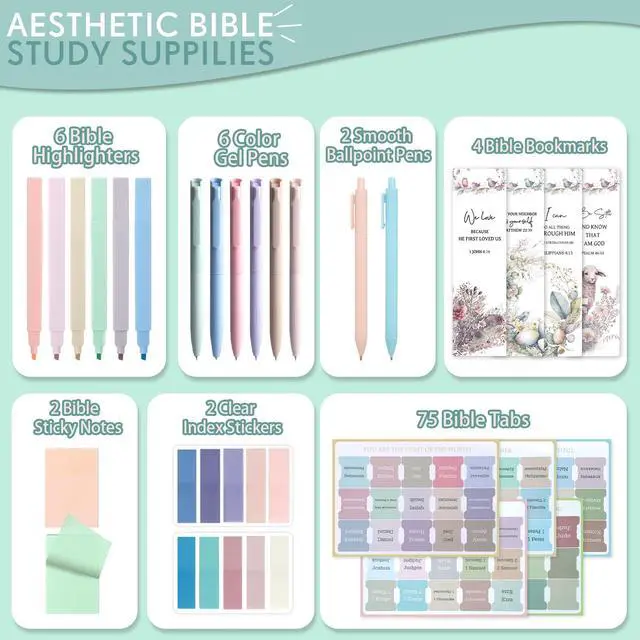 Alt view image 7 of 7 - Bible Study Supplies, Bible Journaling Kit with Highlighters, Color | Bible Study Kit for Women, Bible Accessories Helps Highlight Verses, Organize Notes and Deepen Faith Through Scripture Prayer