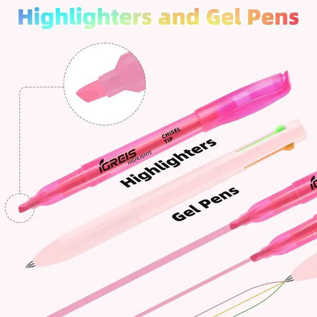 Alt view image 2 of 7 - 20 Pcs Highlighters and Gel Pens Set, 6 Color Highlighters and 2 Pcs 3 in 1 Multicolor Gel Pens, Chisel Tip Highlighters Assorted Colors, Quick Dry, Perfect for Class, School, Office