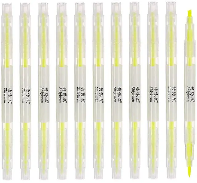 Main image of Highlighter Pen, 10 Pack Double Ended Highlighter Broad and Fine Tips Marker Pens for Office Home Daily Use, Yellow