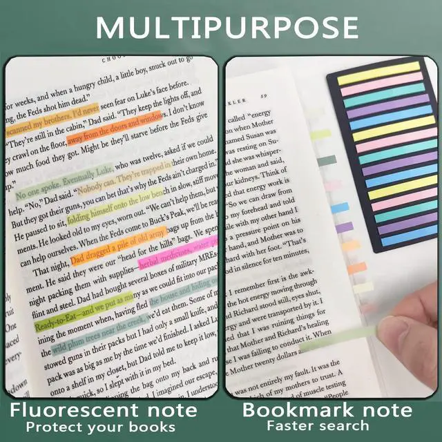 Alt view image 4 of 6 - Sticky Tabs 2300 Pcs Translucent 10 Sheets Highlighter Book Tape | Long Highlighting Sticky Tabs for Annotating Books, Aesthetic Office Suppliesbook for eachers Students Reading Home Office