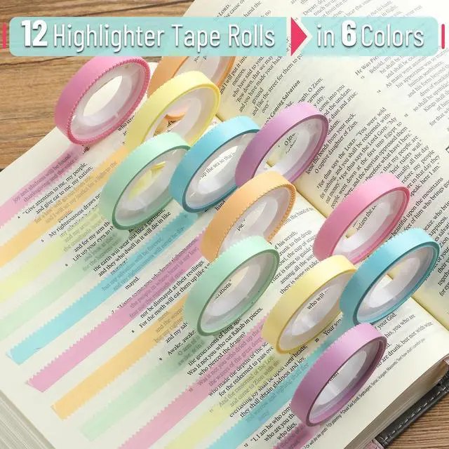 Alt view image 2 of 7 - Highlighter Tape, 12 Rolls, 0.31" x 16.5 ft | Pastel Transparent Marking Strips, Removable Highlighter Tape, Annotation Supplies for Teachers, Students, Reading