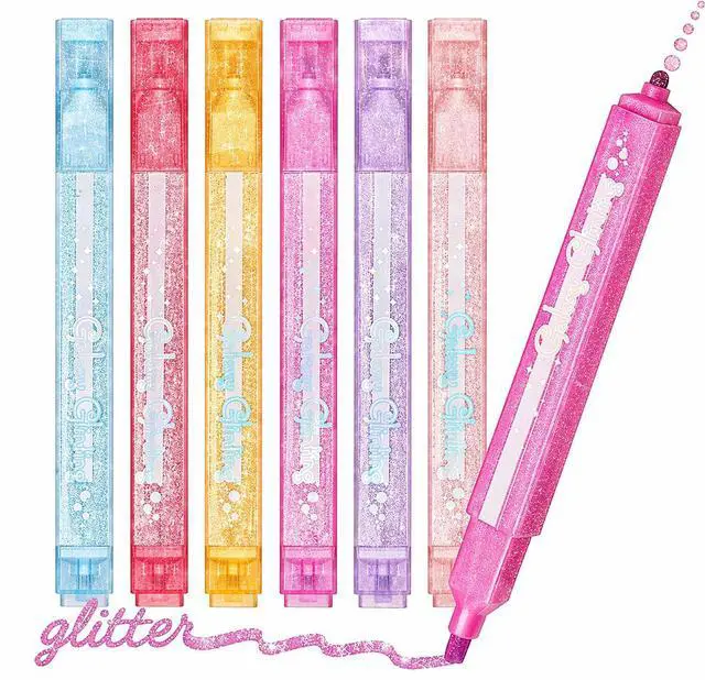 Main image of Glitter Highlighters, Aesthetic Pink Sparkly Highlighters Assorted Colors | Dual Tip Glitter Highlighter, Cool Metallic Highlighters for Journal Planner, School Office Art Supplies