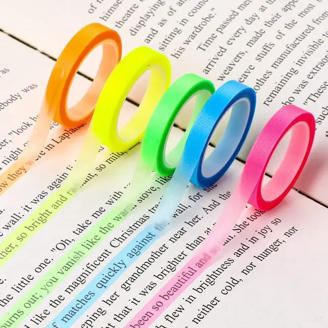 Main image of 5 Rolls Highlighter Tape Colored Transparent Marking Sticker Removable Fluorescent Neon Tape Annotation Supplies for Teachers Students Reading Home Office (0.23inch X 16ft)