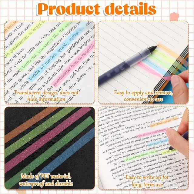 Alt view image 3 of 7 - 5 Rolls Highlighter Tape Colored Transparent Marking Sticker Removable Fluorescent Neon Tape Annotation Supplies for Teachers Students Reading Home Office (0.23inch X 16ft)