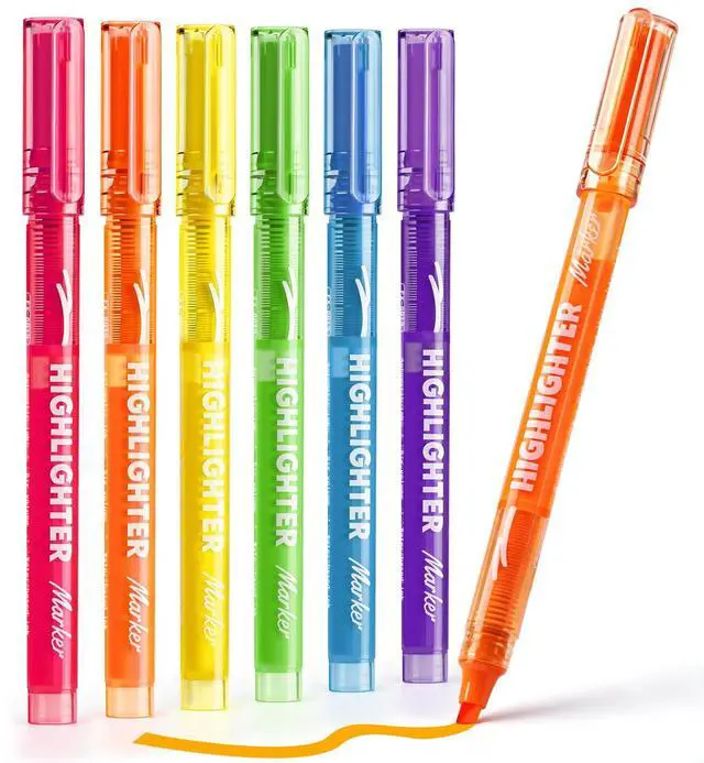 Main image of 6 Pack Highlighters with Visible Ink Window, Highlighters Assorted Colors | Classic Colors Liquid Highlighter, Chisel Tip for Note Taking, School Supplies, Cute Office Supplies