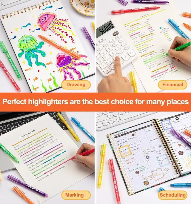 Alt view image 7 of 7 - 6 Pack Highlighters with Visible Ink Window, Highlighters Assorted Colors | Classic Colors Liquid Highlighter, Chisel Tip for Note Taking, School Supplies, Cute Office Supplies