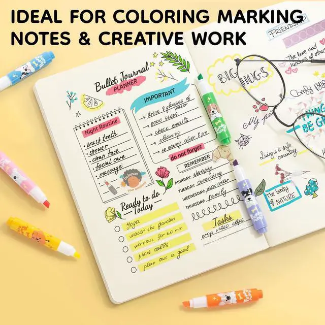 Alt view image 7 of 7 - 6 Pack Mini Highlighters, Assorted Fluorescent Colors, Cute Puppy Design Highlighter Pens, Quick Dry Chisel Tip, No Bleed Highlighters for School Office SuppliesMulticolor