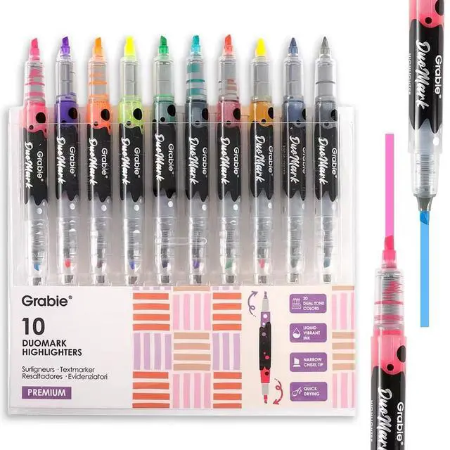 Main image of 20 Dual Tip Colors Highlighters, DuoMark Highlighter Set of 10, Dual Tone Highlighters Assorted Colors, Versatile Chisel Tip, Highlighter Markers, Note-taking