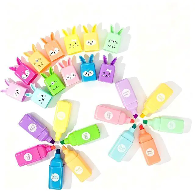 Main image of Rabbit Pastel Highlighters, 12 Soft Colors, Chisel Tip Markers | Cute No Bleed & Quick Dry Highlighters for School, Journals & Notes