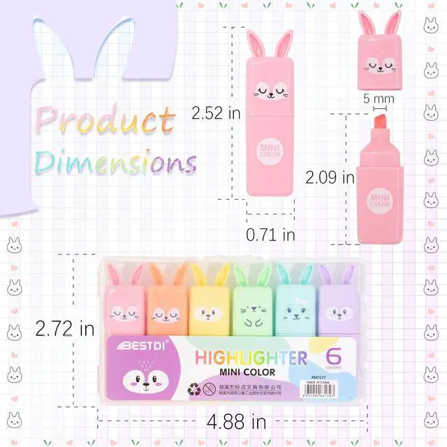 Alt view image 3 of 7 - Rabbit Pastel Highlighters, 12 Soft Colors, Chisel Tip Markers | Cute No Bleed & Quick Dry Highlighters for School, Journals & Notes