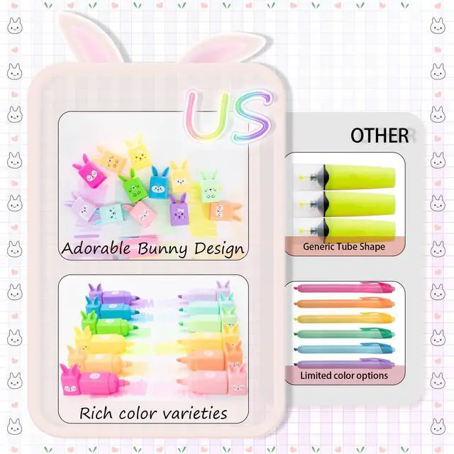 Alt view image 7 of 7 - Rabbit Pastel Highlighters, 12 Soft Colors, Chisel Tip Markers | Cute No Bleed & Quick Dry Highlighters for School, Journals & Notes