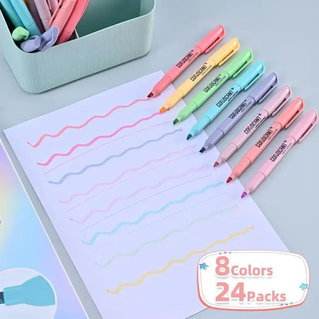 Alt view image 3 of 7 - Pastel Highlighters Set, 8 Assorted Colors, 24 Pack, Chisel Tip Cute Highlighters, Dry Quickly, for Journal Bible Study,school Office Supplies