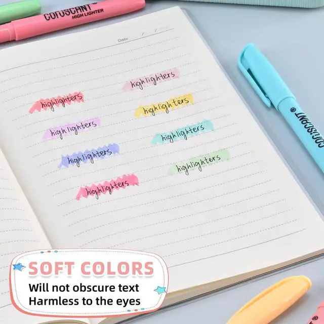 Alt view image 4 of 7 - Pastel Highlighters Set, 8 Assorted Colors, 24 Pack, Chisel Tip Cute Highlighters, Dry Quickly, for Journal Bible Study,school Office Supplies