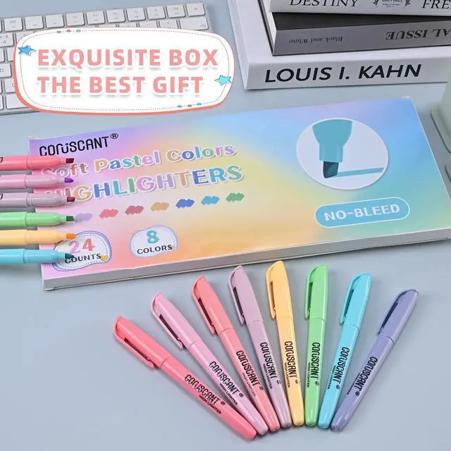 Alt view image 7 of 7 - Pastel Highlighters Set, 8 Assorted Colors, 24 Pack, Chisel Tip Cute Highlighters, Dry Quickly, for Journal Bible Study,school Office Supplies