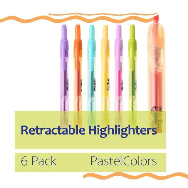 Alt view image 2 of 7 - Retractable Highlighters, 6 Pack, Pastel Colors | Chisel Tip Highlighter Marker Set, Click Highlighter Markers for Classroom, Journaling, Study Supplies