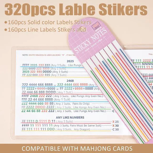 Alt view image 2 of 7 - 320 pcs Mahjong Card Line Finder Highlighter Tape, Mahjong Line Highlighter Stripe, Transparent Sticky Card Markers Tabs, Mahjong Game Rule Reader, Reusable & No Adhesive Residue (Solid color + Lines)