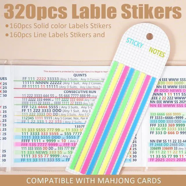 Alt view image 3 of 7 - 320 pcs Mahjong Card Line Finder Highlighter Tape, Mahjong Line Highlighter Stripe, Transparent Sticky Card Markers Tabs, Mahjong Game Rule Reader, Reusable & No Adhesive Residue (Solid color + Lines)