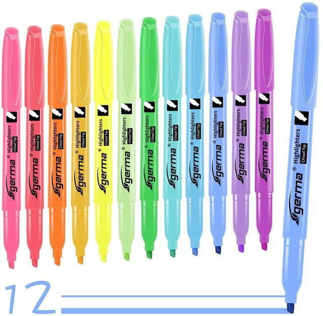 Main image of Highlighters Assorted Colors Set, 12 Pack, Chisel Tip Bright Colors, Dry Quickly Colored Highlighters for Journaling, Study Notes, School Office Supplies