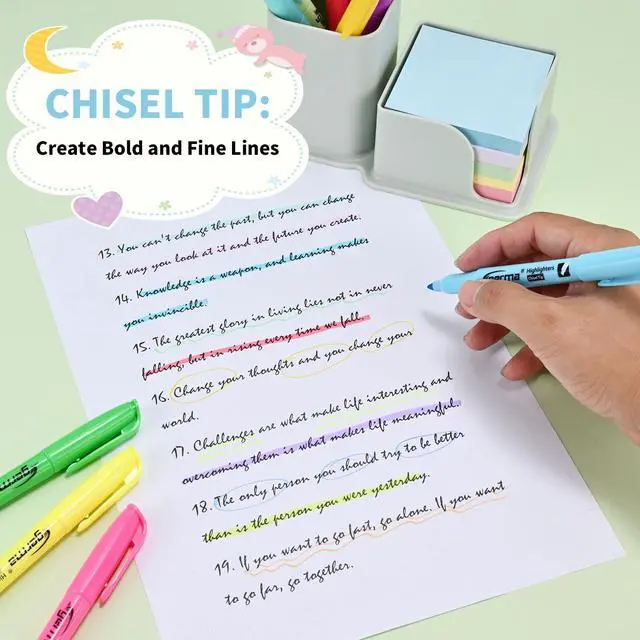 Alt view image 2 of 7 - Highlighters Assorted Colors Set, 12 Pack, Chisel Tip Bright Colors, Dry Quickly Colored Highlighters for Journaling, Study Notes, School Office Supplies