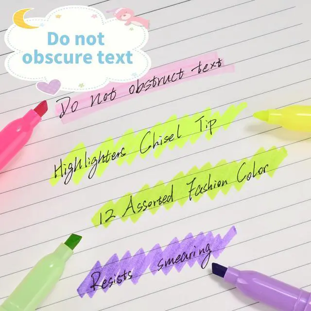 Alt view image 6 of 7 - Highlighters Assorted Colors Set, 12 Pack, Chisel Tip Bright Colors, Dry Quickly Colored Highlighters for Journaling, Study Notes, School Office Supplies