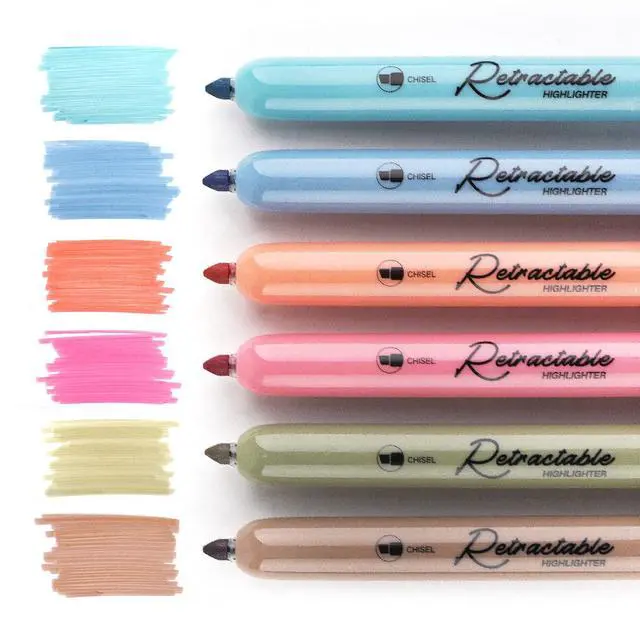 Alt view image 3 of 7 - Retractable Highlighters Assorted Colors: Chisel Tip 6ct Vintage | Aesthetic Pens Pack Multi Colored Ink No Bleed & Smear for Highlighting Journaling Drawing Coloring Note-taking Home Office
