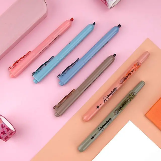 Alt view image 4 of 7 - Retractable Highlighters Assorted Colors: Chisel Tip 6ct Vintage | Aesthetic Pens Pack Multi Colored Ink No Bleed & Smear for Highlighting Journaling Drawing Coloring Note-taking Home Office