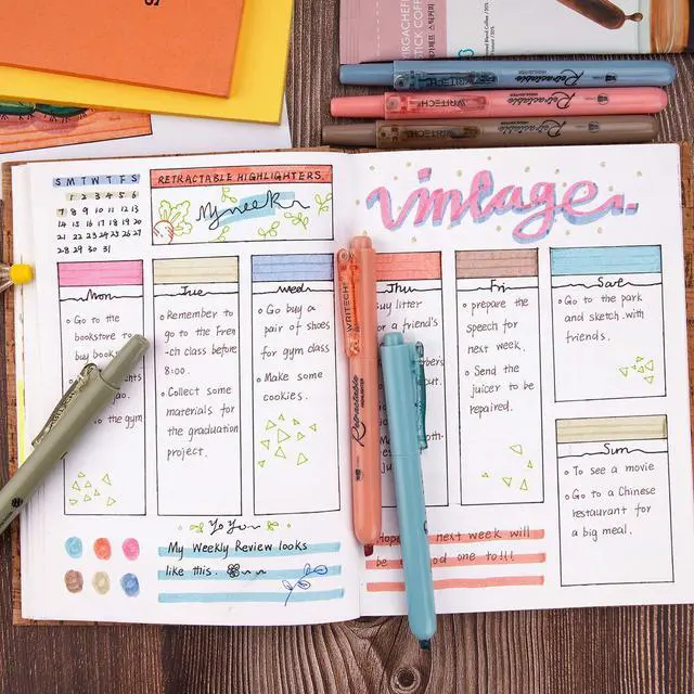 Alt view image 6 of 7 - Retractable Highlighters Assorted Colors: Chisel Tip 6ct Vintage | Aesthetic Pens Pack Multi Colored Ink No Bleed & Smear for Highlighting Journaling Drawing Coloring Note-taking Home Office