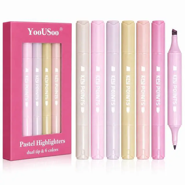 Main image of Pastel Highlighters, 6 Pack Soft Color Dual Tip Highlighter Pens | Chisel and Fine Tips for Journaling, Bible Study, Note Taking, Planner, Classroom, School and Office Supplies