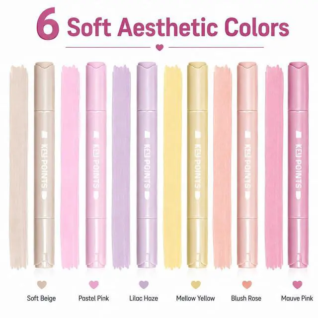 Alt view image 2 of 7 - Pastel Highlighters, 6 Pack Soft Color Dual Tip Highlighter Pens | Chisel and Fine Tips for Journaling, Bible Study, Note Taking, Planner, Classroom, School and Office Supplies