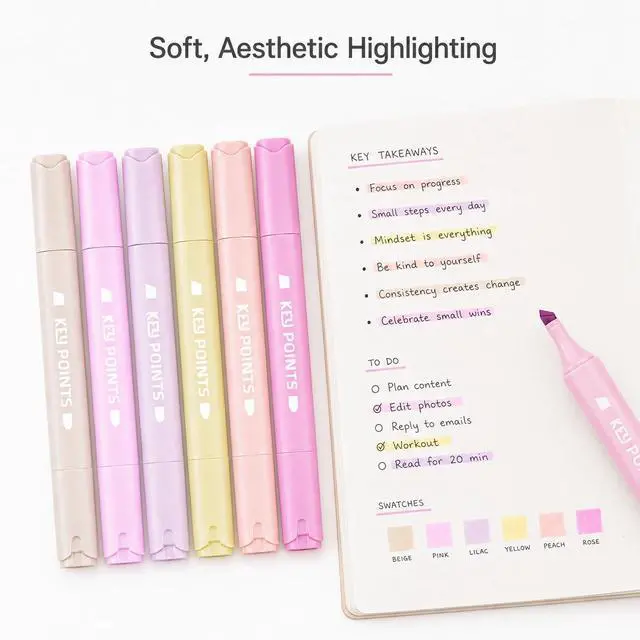 Alt view image 5 of 7 - Pastel Highlighters, 6 Pack Soft Color Dual Tip Highlighter Pens | Chisel and Fine Tips for Journaling, Bible Study, Note Taking, Planner, Classroom, School and Office Supplies
