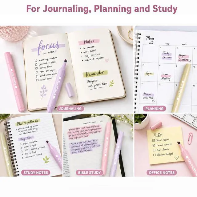 Alt view image 7 of 7 - Pastel Highlighters, 6 Pack Soft Color Dual Tip Highlighter Pens | Chisel and Fine Tips for Journaling, Bible Study, Note Taking, Planner, Classroom, School and Office Supplies