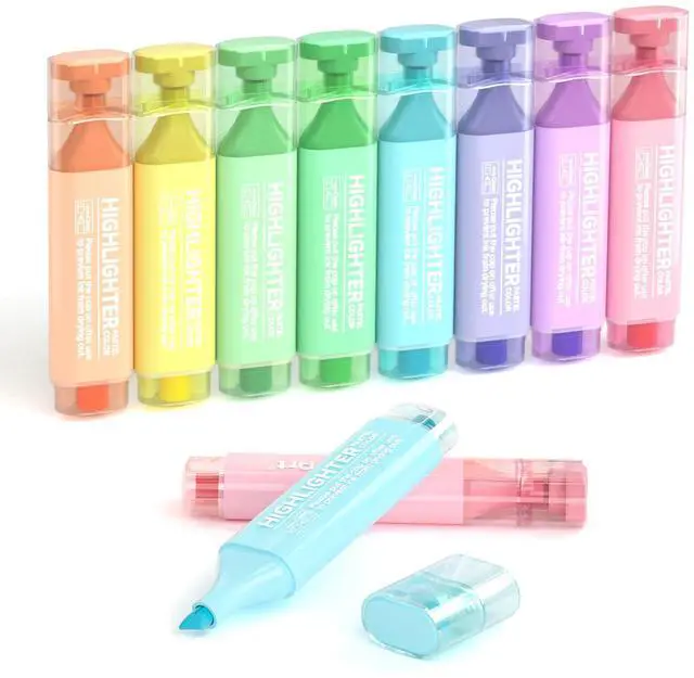 Main image of 8 Pastel Highlighters, Assorted Macaron Colors Highlighter Pens, Chisel Tip Dry-Quickly Non-Toxic Highlighter Markers for Adults Teachers Students Highlighting in the Home School Office
