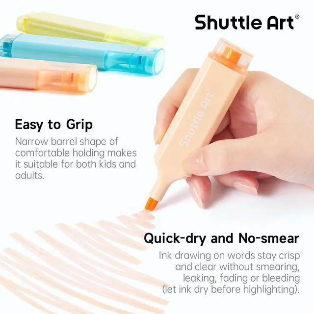 Alt view image 5 of 7 - 8 Pastel Highlighters, Assorted Macaron Colors Highlighter Pens, Chisel Tip Dry-Quickly Non-Toxic Highlighter Markers for Adults Teachers Students Highlighting in the Home School Office