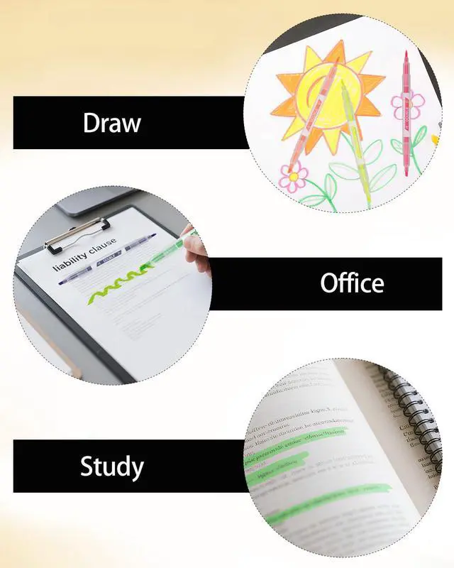 Alt view image 5 of 7 - 24PCS Dual Tip Highlighters, Colourful Fluorescent Markers Pens | Double Ended Highlighter Pens With Fine And Chisel Tips, Assorted Fluorescent Markers For Highlighting, Underlining And Notes