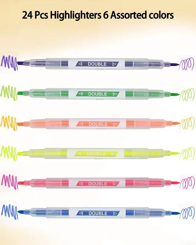Alt view image 7 of 7 - 24PCS Dual Tip Highlighters, Colourful Fluorescent Markers Pens | Double Ended Highlighter Pens With Fine And Chisel Tips, Assorted Fluorescent Markers For Highlighting, Underlining And Notes