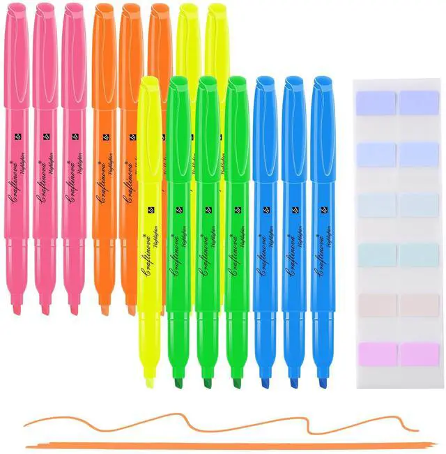 Main image of Assorted Colors Fluorescent Highlighters, 15 Count, with 120 Pcs Sticky Index Tabs, Chisel Tip Colored Highlighter Bulk, Quick Drying, Perfect for Students Adults Classroom, School, Office