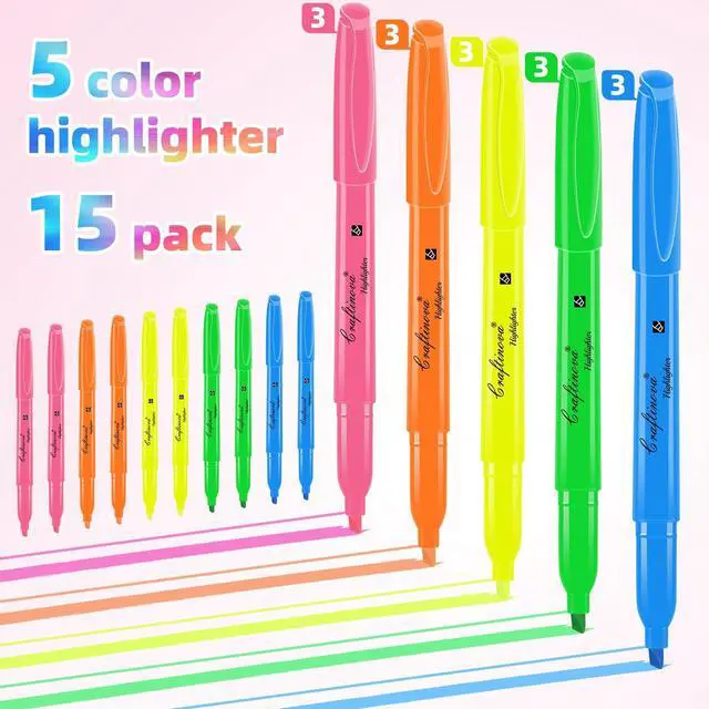 Alt view image 3 of 7 - Assorted Colors Fluorescent Highlighters, 15 Count, with 120 Pcs Sticky Index Tabs, Chisel Tip Colored Highlighter Bulk, Quick Drying, Perfect for Students Adults Classroom, School, Office