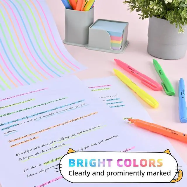 Alt view image 6 of 7 - Assorted Colors Fluorescent Highlighters, 15 Count, with 120 Pcs Sticky Index Tabs, Chisel Tip Colored Highlighter Bulk, Quick Drying, Perfect for Students Adults Classroom, School, Office
