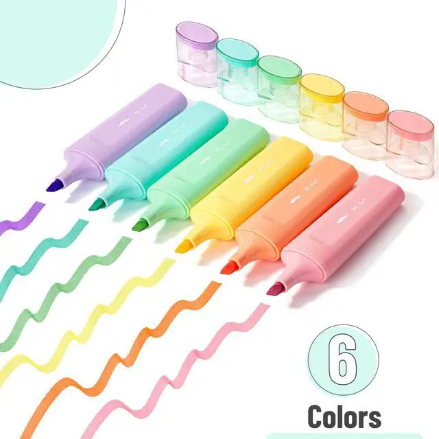 Alt view image 2 of 7 - Aesthetic Highlighters, 6 Pack, Assorted Colors | Cute Highlighters Assorted Colors for Journaling, Highlighting, Underlining, Fast Dry, Back to School Supplies