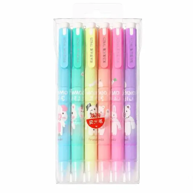 Main image of Double-Ended Highlighters Set 6 Pack, Bible Safe Gel Markers, Quick Dry, 6 Bright Colors for Journaling, Note Taking, Office Supplies