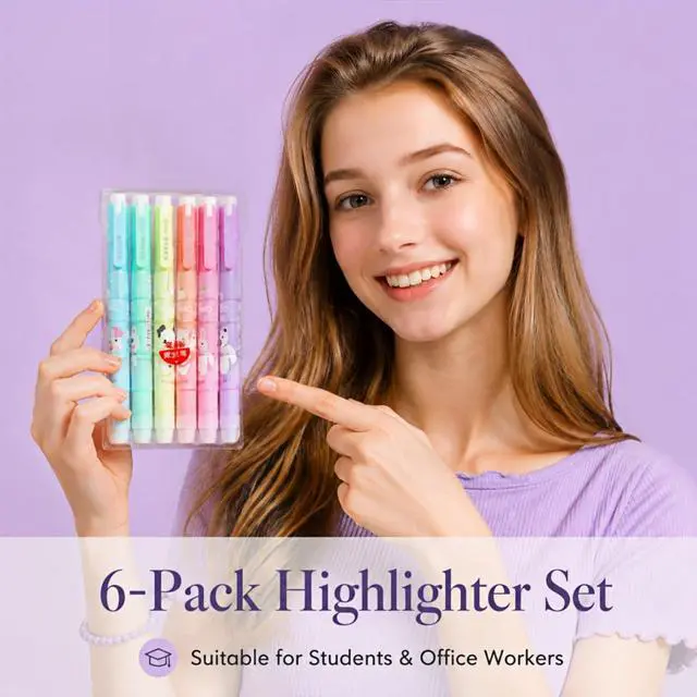Alt view image 6 of 7 - Double-Ended Highlighters Set 6 Pack, Bible Safe Gel Markers, Quick Dry, 6 Bright Colors for Journaling, Note Taking, Office Supplies