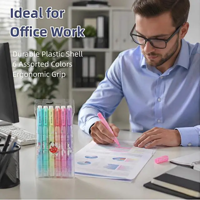 Alt view image 5 of 7 - Double-Ended Highlighters Set 6 Pack, Bible Safe Gel Markers, Quick Dry, 6 Bright Colors for Journaling, Note Taking, Office Supplies