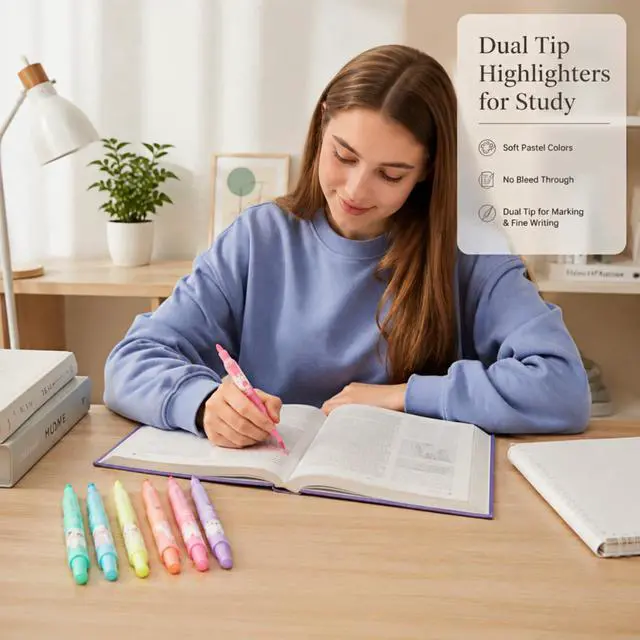 Alt view image 2 of 7 - Double-Ended Highlighters Set 6 Pack, Bible Safe Gel Markers, Quick Dry, 6 Bright Colors for Journaling, Note Taking, Office Supplies