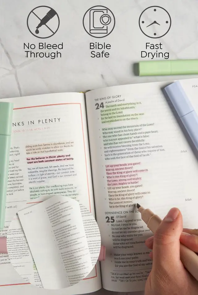 Alt view image 3 of 7 - Bible Highlighters No Bleed Through, Chisel Tip, 5 Pack | No Smear, Quick-Dry, Aesthetic Cute Pastel Colors For Bible & Journaling (Earthy Edition)