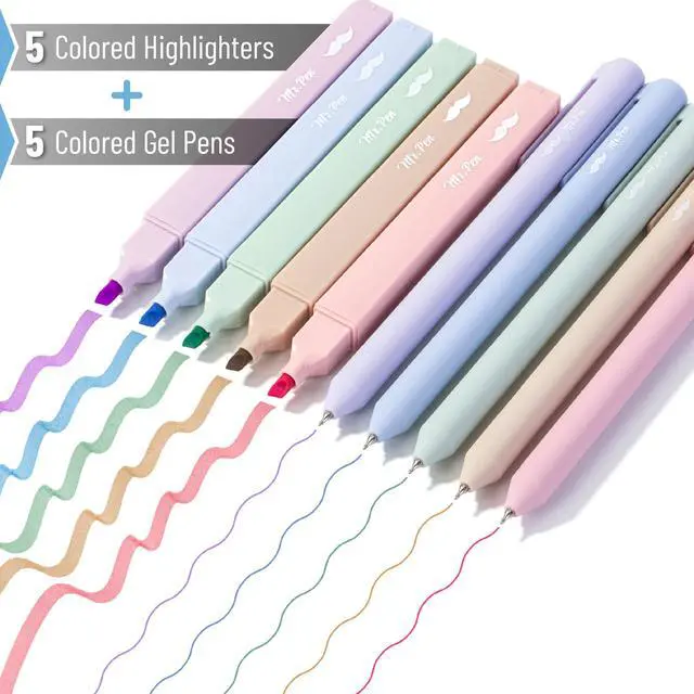 Alt view image 2 of 7 - Aesthetic Highlighters and Gel Pens, 10 Pack | Assorted Colors Bible Highlighters No Bleed, Fine Point 0.5mm Colored Ink Gel Pens
