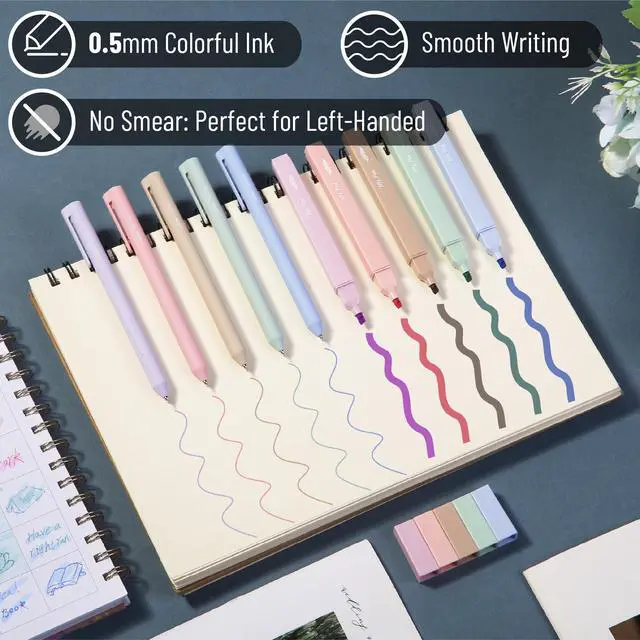 Alt view image 4 of 7 - Aesthetic Highlighters and Gel Pens, 10 Pack | Assorted Colors Bible Highlighters No Bleed, Fine Point 0.5mm Colored Ink Gel Pens