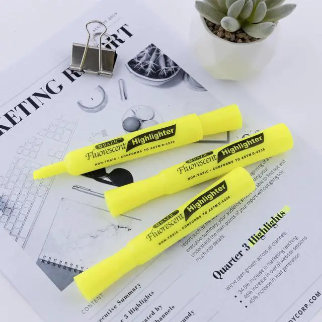Alt view image 7 of 7 - Highlighter Yellow Color Desk Style, Chisel Tip Broad Fine Line Highlighters, Unscented Highlighting Coloring Marker (3/Pack), 1-Pack | Quick-dry, Yellow fluorescent desk-style highlighters