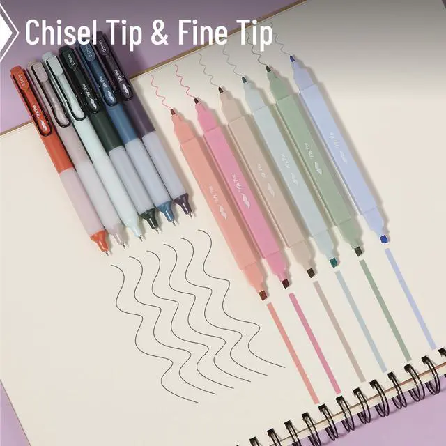 Alt view image 3 of 7 - Dual Tip Aesthetic Highlighters and Gel Pens, 12 Pack | Assorted Colors Bible Highlighters No Bleed, Black Ink Gel Pens, Fast Dry and No Smear for Bible Journaling, Planner
