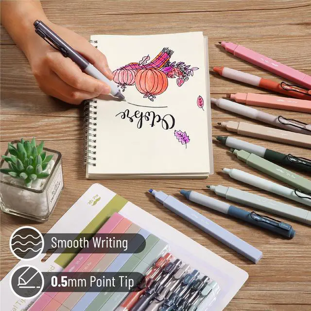 Alt view image 5 of 7 - Dual Tip Aesthetic Highlighters and Gel Pens, 12 Pack | Assorted Colors Bible Highlighters No Bleed, Black Ink Gel Pens, Fast Dry and No Smear for Bible Journaling, Planner